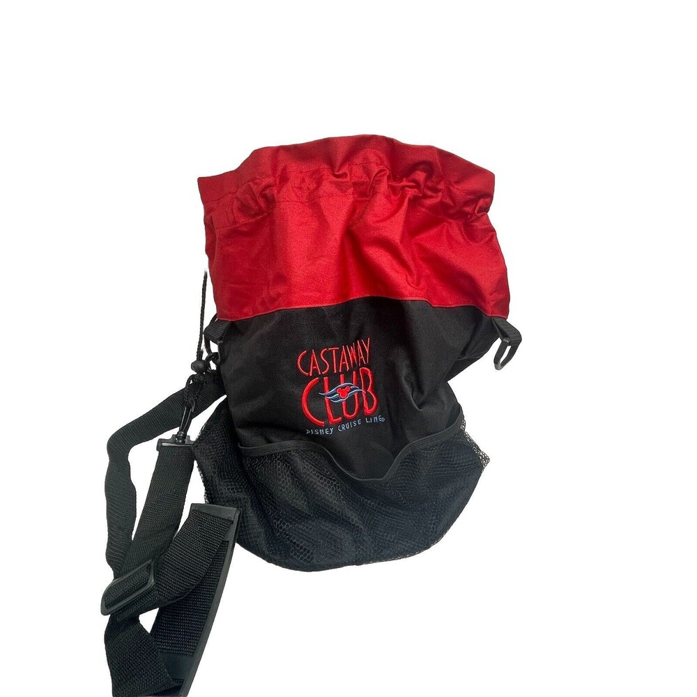 Disney Cruise Line Castaway Club Canvas Red Black Beach Tote Bag Draw String